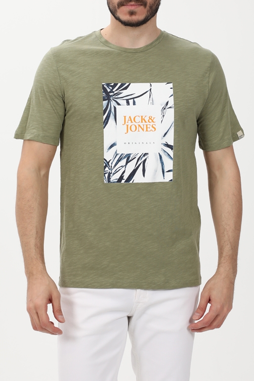 JACK & JONES-Ανδρικό t-shirt JACK & JONES 12228774 JORCRAYON BRANDING χακί